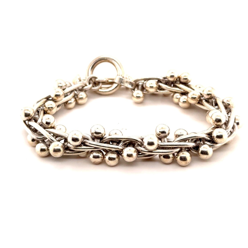 Silpada Sterling Silver Multi Strand Bead Toggle Bracelet 8.5 Inch 75.1g B1266